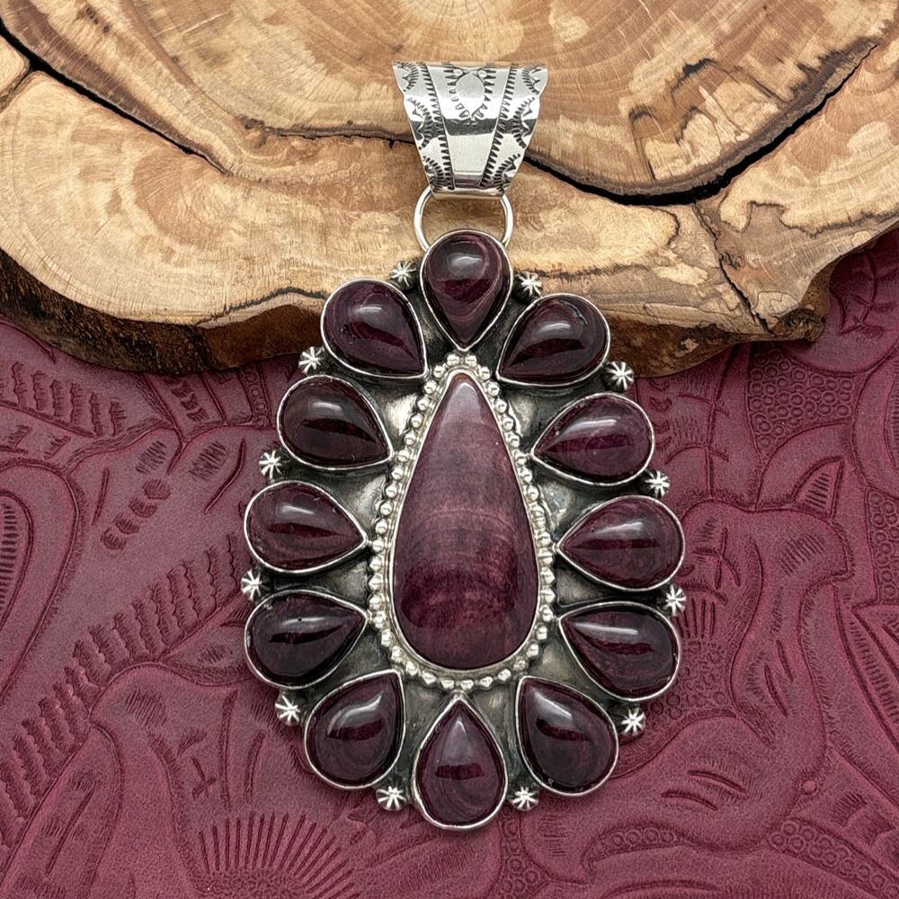 AARON TALLIS Navajo Sterling Silver Purple Spiny Oyster Teardrop Cluster Pendant